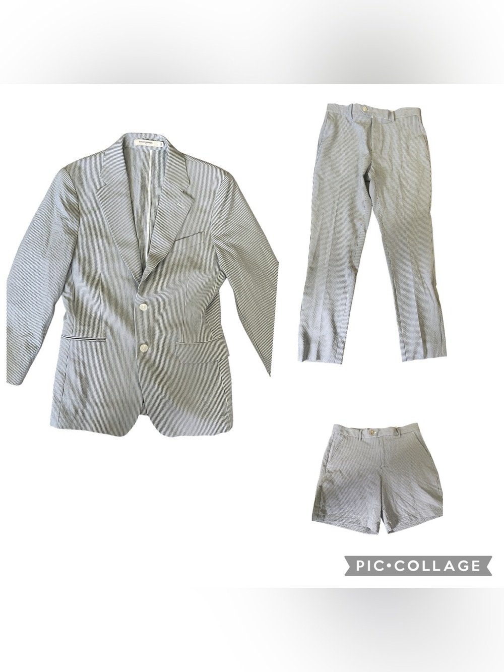 Banana Republic blue white seer sucker pinstripe 3 piece set. Sz 30